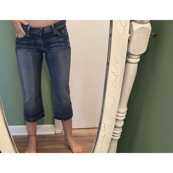 BKE Denim Lily Stretch Crop Jeans Size 28 Blue Mid Rise Flare Capri - Picture 8 of 8